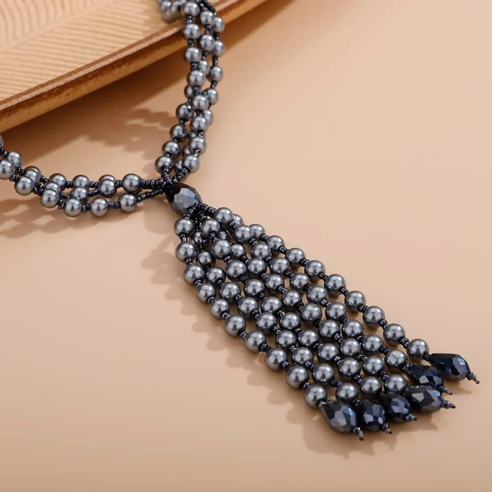 Aimimier Bohemian 3-Strand Faux Pearl Knot Beaded Necklace