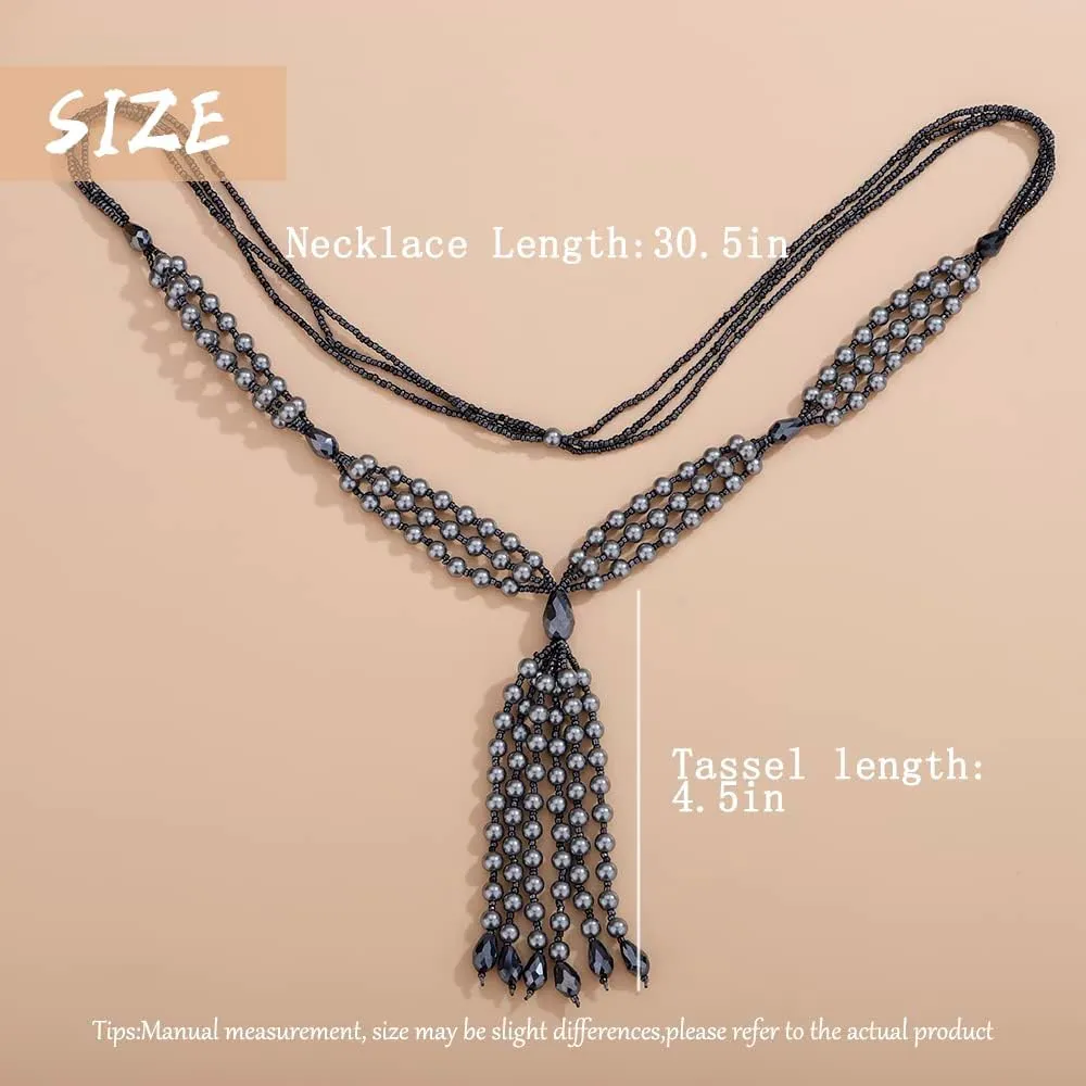 Aimimier Bohemian 3-Strand Faux Pearl Knot Beaded Necklace