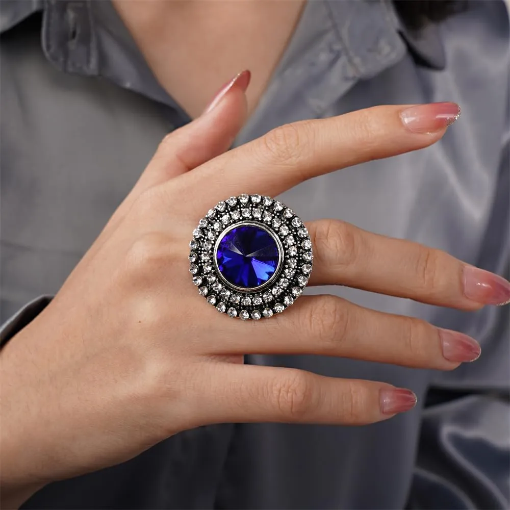 Aimimier Bohemian Big Round Crystal Statement Ring for Women
