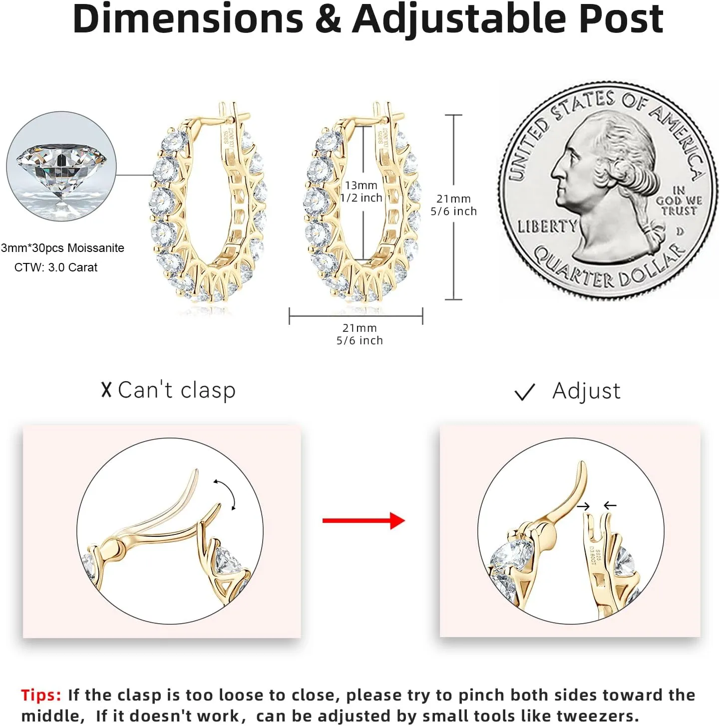 AINUOSHI Moissanite Hoop Earrings for Women, D-E Color Moissanite, Hypoallergenic 18K White Gold/14K Yellow Gold Plated 925 Sterling Silver, GRA Certified Authenticity, Jewelry Box Packed, Jewelry Gifts for Wife Girlfriend