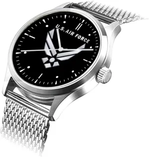 Air Force Emblem Watch with Large Polished Chrome Case and Adjustable Stainless Steel Mesh Band