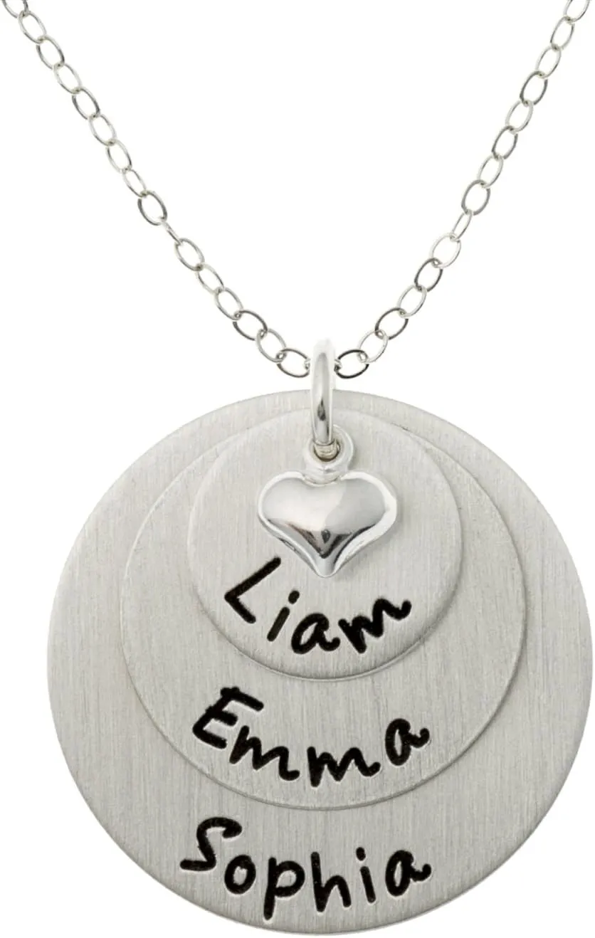 AJ's Collection Flat Lucky Three Personalized Sterling Silver Name Necklace. Customize with 3 names. Matte Finish. Choice of Sterling Silver Chain. Gifts for Her, Mom, Wife, Girlfriend, Grandmother