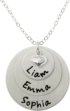 AJ's Collection Flat Lucky Three Personalized Sterling Silver Name Necklace. Customize with 3 names. Matte Finish. Choice of Sterling Silver Chain. Gifts for Her, Mom, Wife, Girlfriend, Grandmother