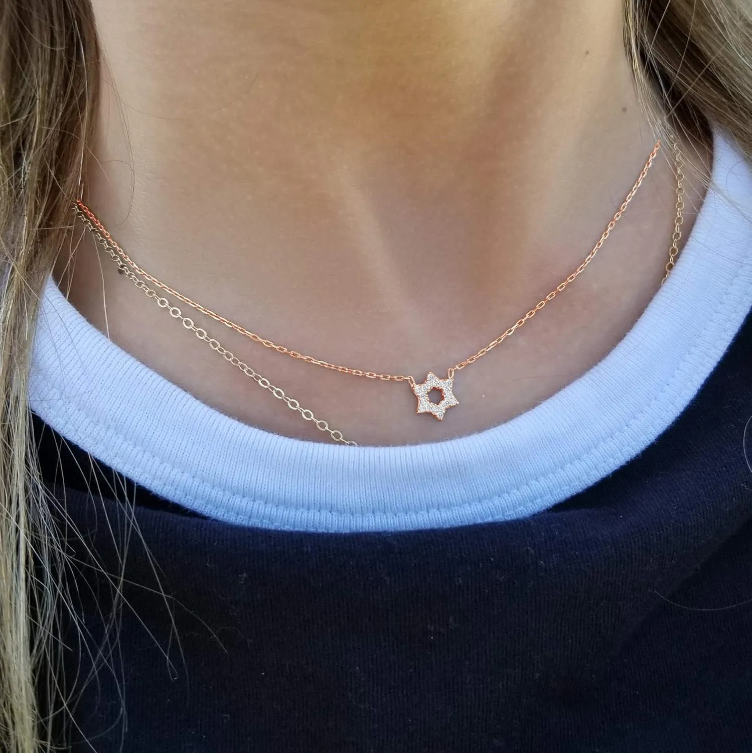 Alef Bet by Paula Dainty Jewish Star of David Necklace For Women With Pave Sparkling Cubic Zirconia Stones