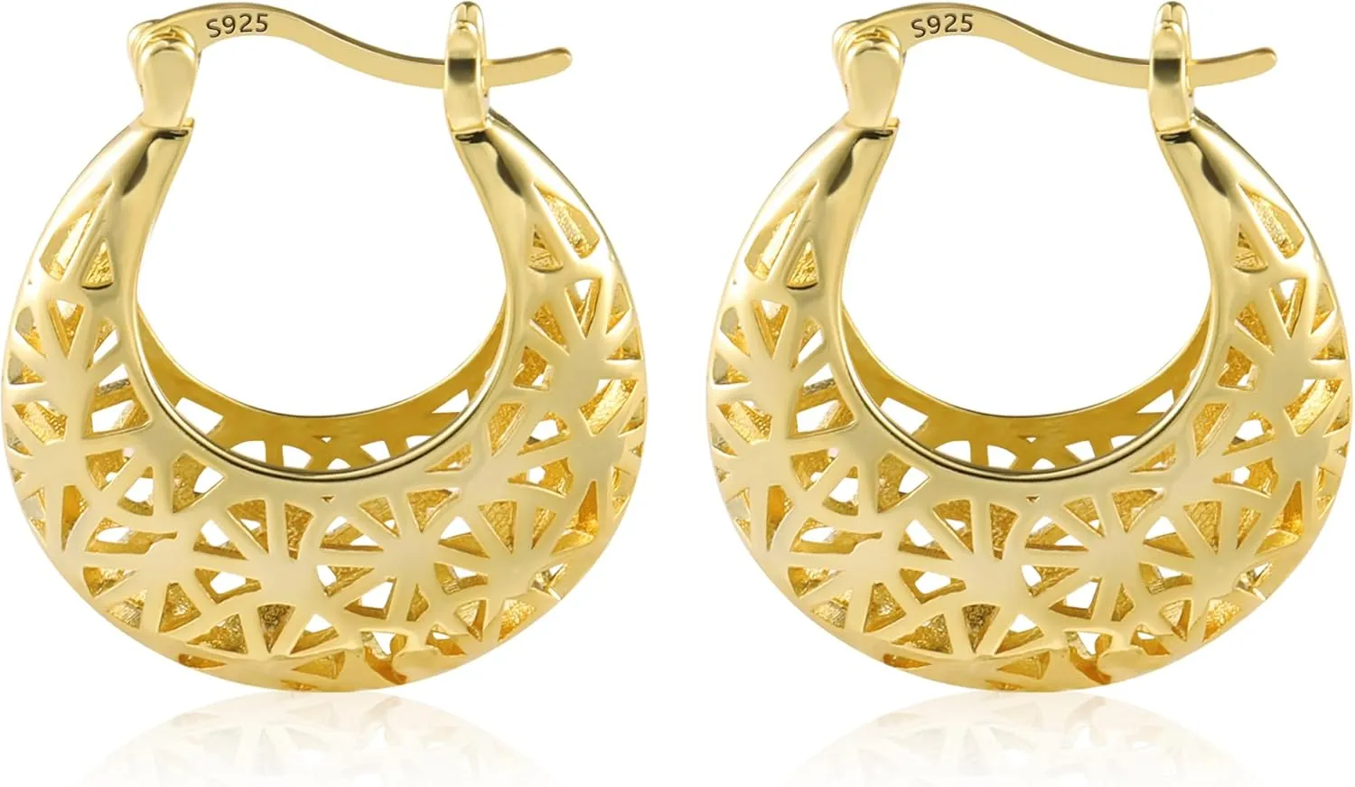 ALEXCRAFT Gold Filigree Hoop Earrings for Women 14K Gold Plated Medium Size Hypoallergenic Statement Earring