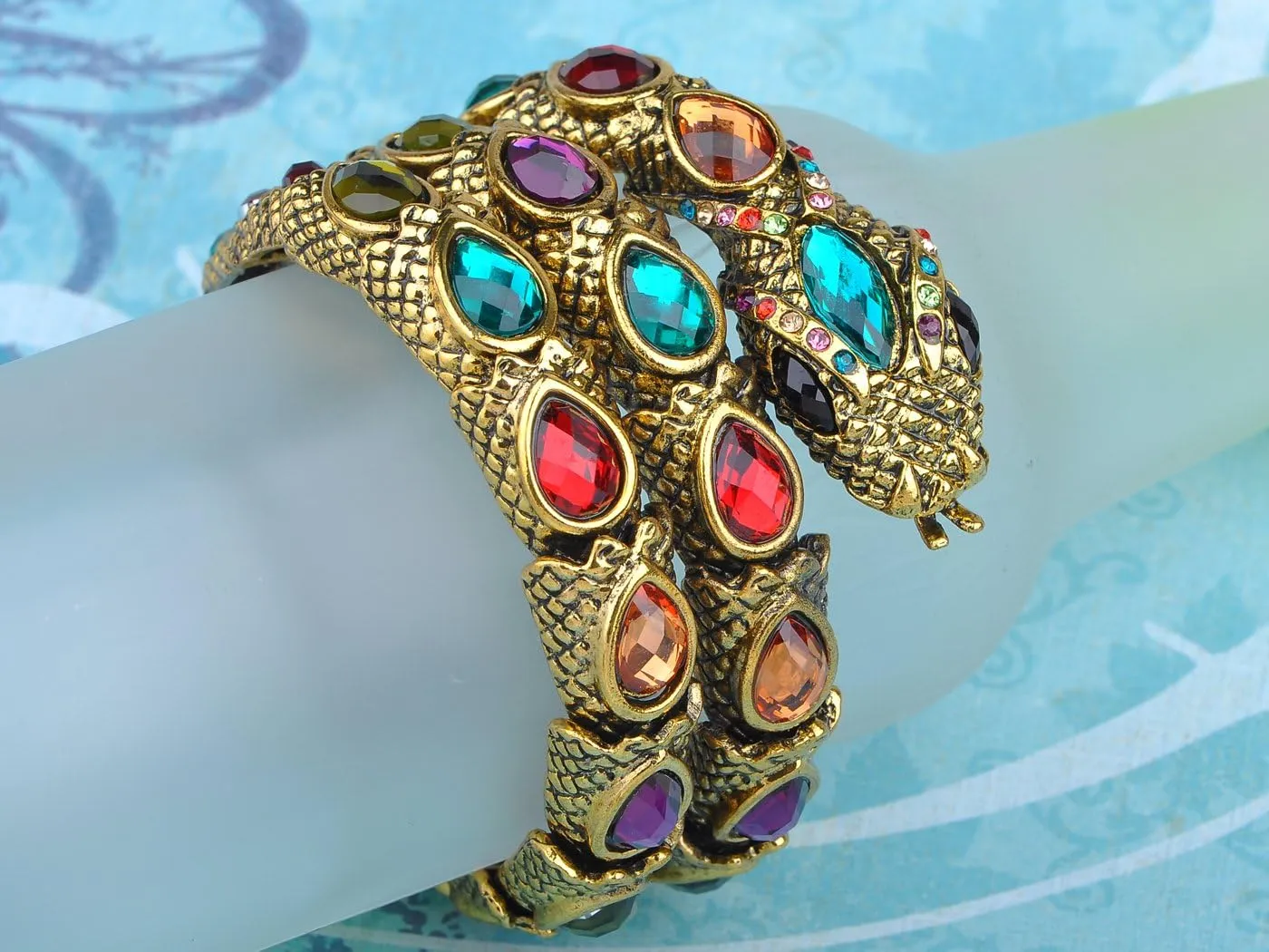 Alilang Egyptian Snake Rhinestones Stretch Cuff Wrap Bangle Bracelet