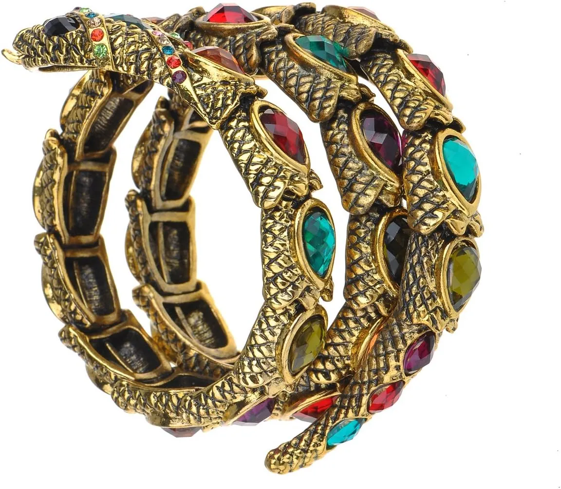 Alilang Egyptian Snake Rhinestones Stretch Cuff Wrap Bangle Bracelet