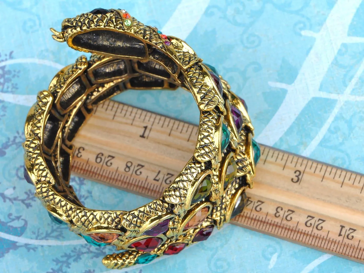 Alilang Egyptian Snake Rhinestones Stretch Cuff Wrap Bangle Bracelet