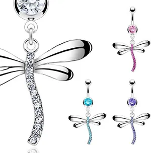 Allure Belly Button Navel Ring with Exotic Dragonfly Dangle