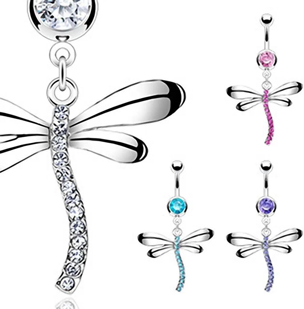 Allure Belly Button Navel Ring with Exotic Dragonfly Dangle