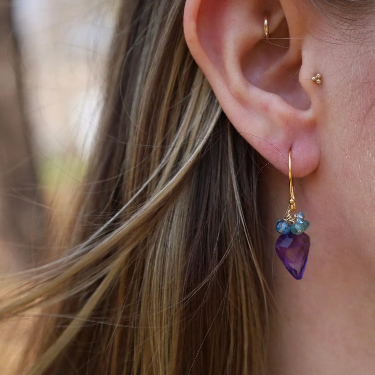 Amethyst Spade With Grandidierite Earrings