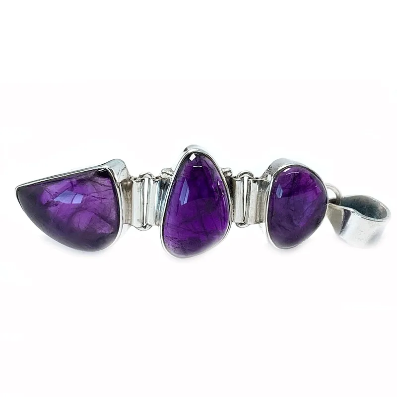 Amethyst Triple Drop Silver Pendant