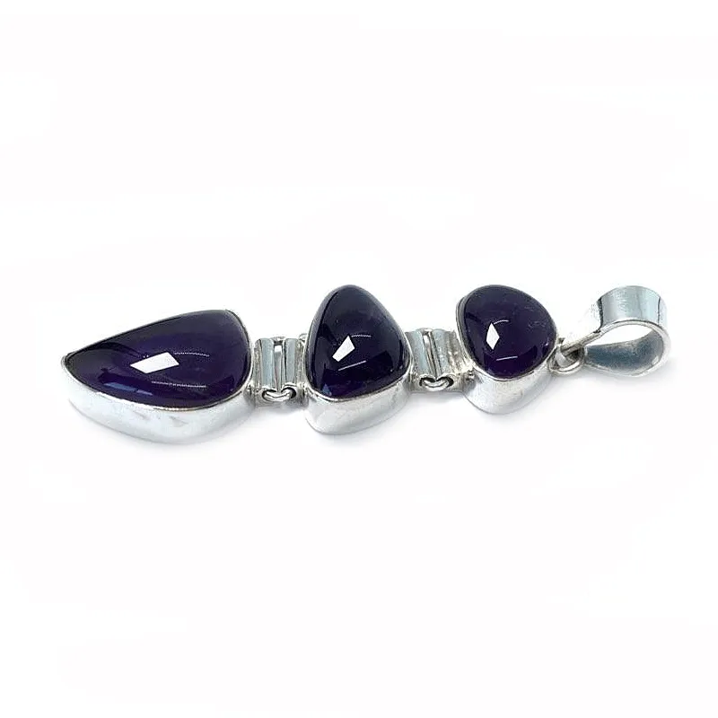 Amethyst Triple Drop Silver Pendant