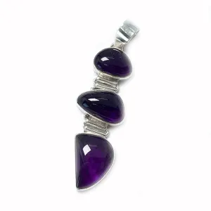Amethyst Triple Drop Silver Pendant
