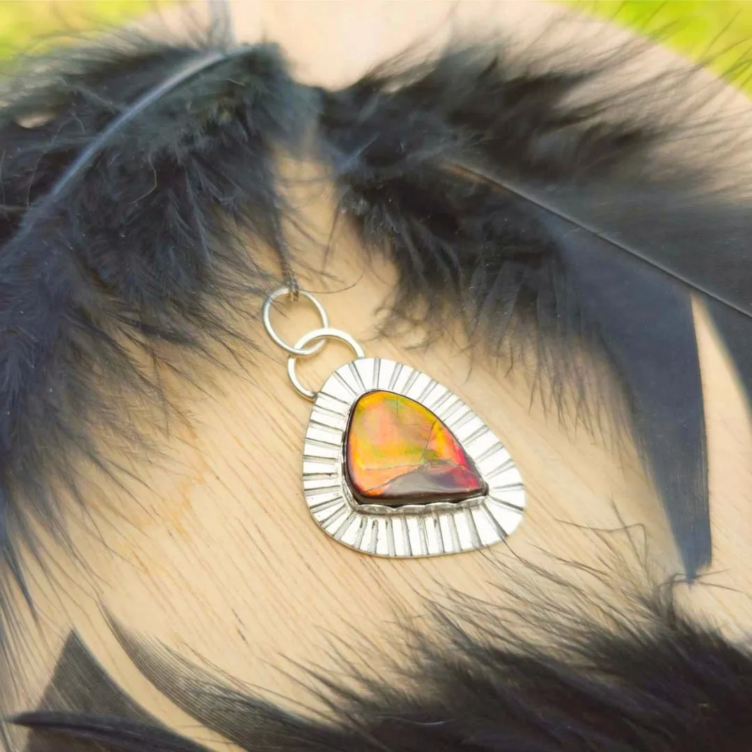 Ammolite Stone Pendant – Handcrafted in Sterling Silver