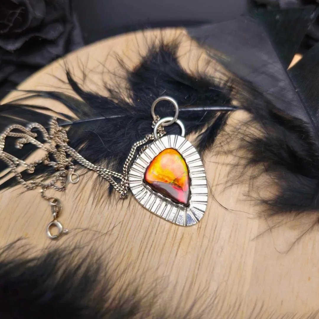 Ammolite Stone Pendant – Handcrafted in Sterling Silver