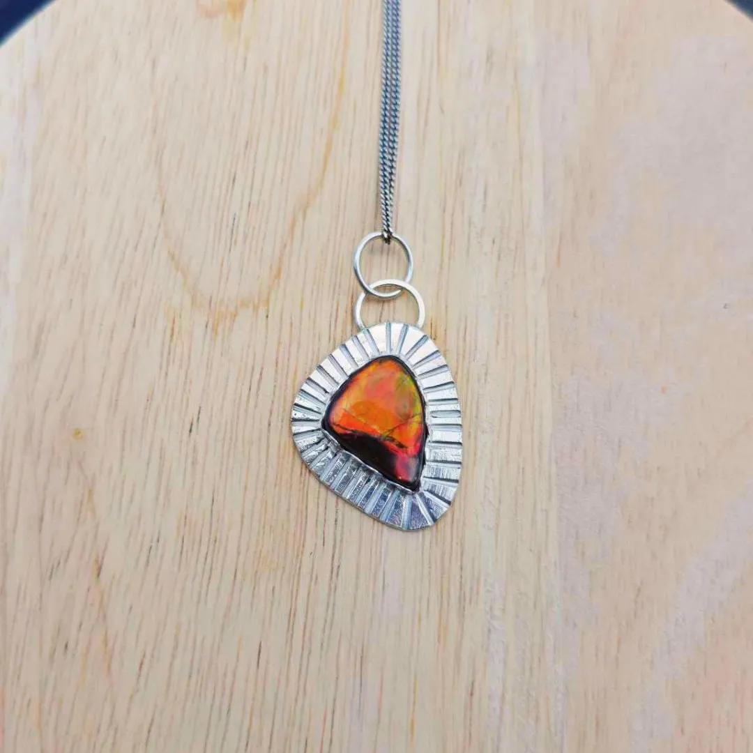 Ammolite Stone Pendant – Handcrafted in Sterling Silver