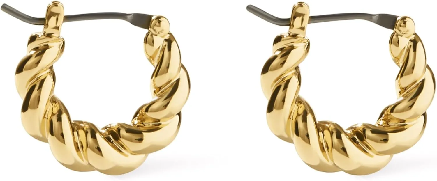 Ana Luisa Gold Earrings - Twisted Huggie Hoop Earrings for Women - 14K Gold Plated Braided Hoop Earring - Hypoallergenic, Water-Resistant, Tarnish-Free - Small, Mini, and Standard Size Available