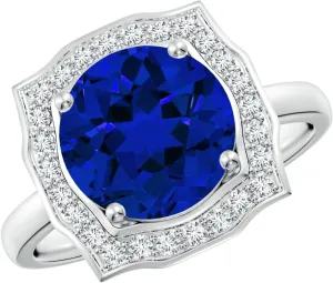 Angara Art Deco Inspired Round Lab Grown Blue Sapphire Halo Engagement Ring in 14K Solid Gold/Platinum | Birthday, Anniversary, Wedding Jewelry Gift for Women