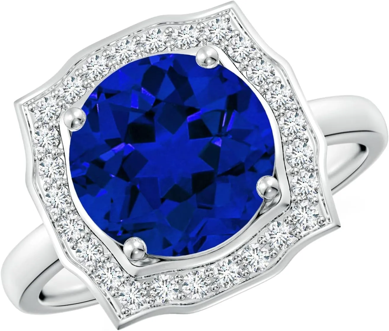 Angara Art Deco Inspired Round Lab Grown Blue Sapphire Halo Engagement Ring in 14K Solid Gold/Platinum | Birthday, Anniversary, Wedding Jewelry Gift for Women