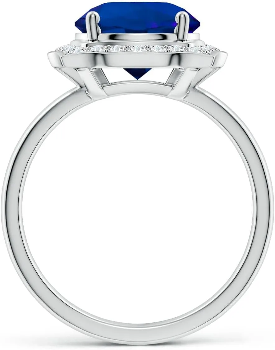 Angara Art Deco Inspired Round Lab Grown Blue Sapphire Halo Engagement Ring in 14K Solid Gold/Platinum | Birthday, Anniversary, Wedding Jewelry Gift for Women