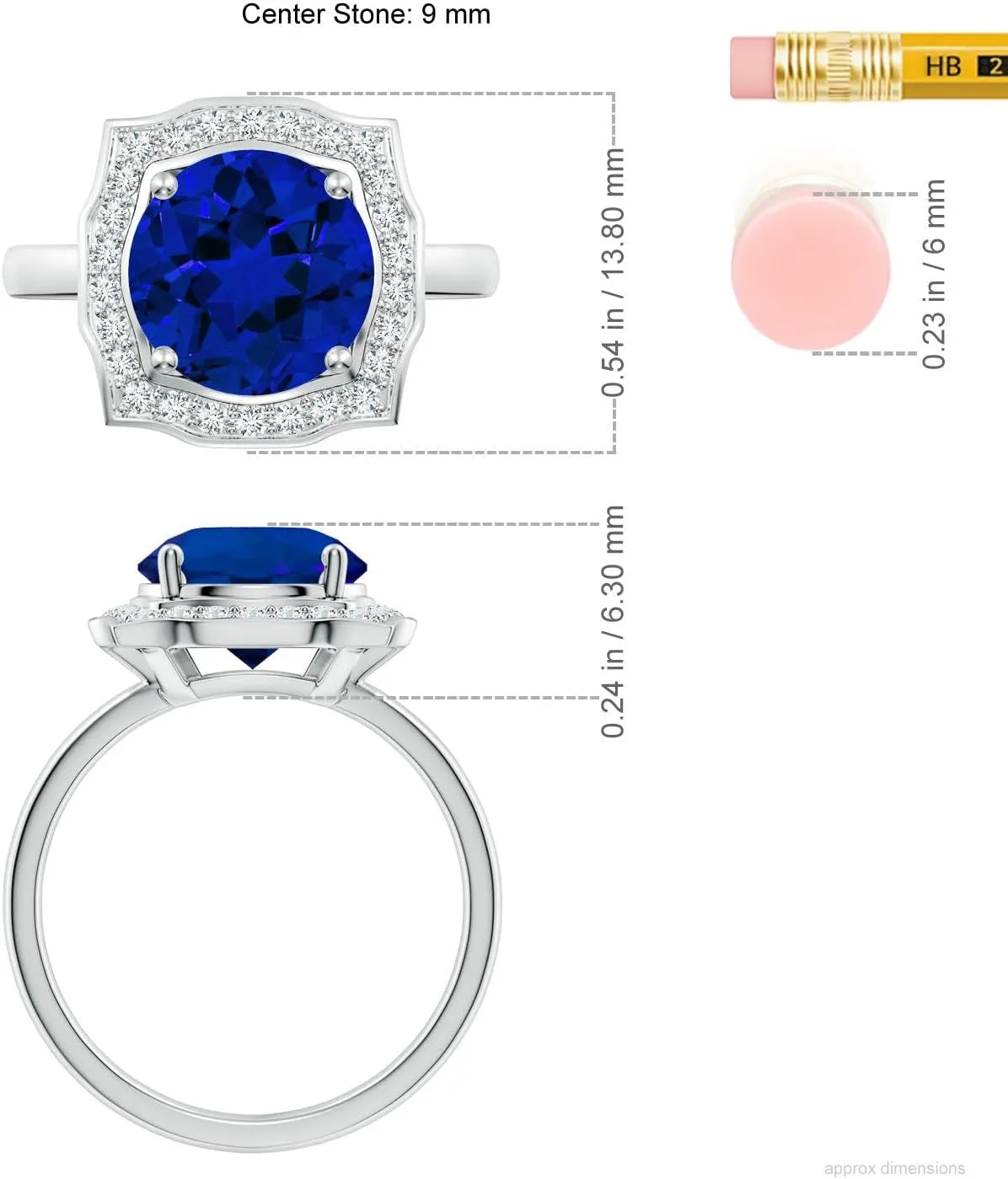 Angara Art Deco Inspired Round Lab Grown Blue Sapphire Halo Engagement Ring in 14K Solid Gold/Platinum | Birthday, Anniversary, Wedding Jewelry Gift for Women
