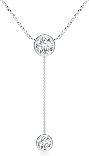 Angara Bezel-Set Round Lab Grown Diamond Lariat Style Necklace in 14K Solid Gold/Platinum | April Birthstone, Birthday, Engagement, Anniversary, Wedding Jewelry Gift for Women