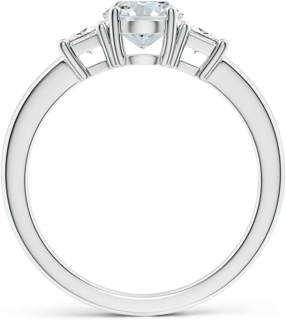 Angara Classic Oval and Trapezoid Lab Grown Diamond Three Stone Engagement Ring in 14K Solid Gold/Platinum | April Birthstone, Birthday, Anniversary, Wedding Jewelry Gift for Women