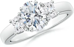 Angara Classic Oval and Trapezoid Lab Grown Diamond Three Stone Engagement Ring in 14K Solid Gold/Platinum | April Birthstone, Birthday, Anniversary, Wedding Jewelry Gift for Women