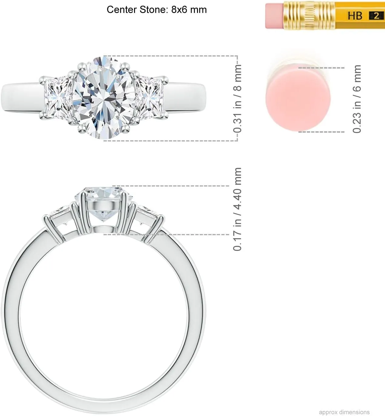 Angara Classic Oval and Trapezoid Lab Grown Diamond Three Stone Engagement Ring in 14K Solid Gold/Platinum | April Birthstone, Birthday, Anniversary, Wedding Jewelry Gift for Women