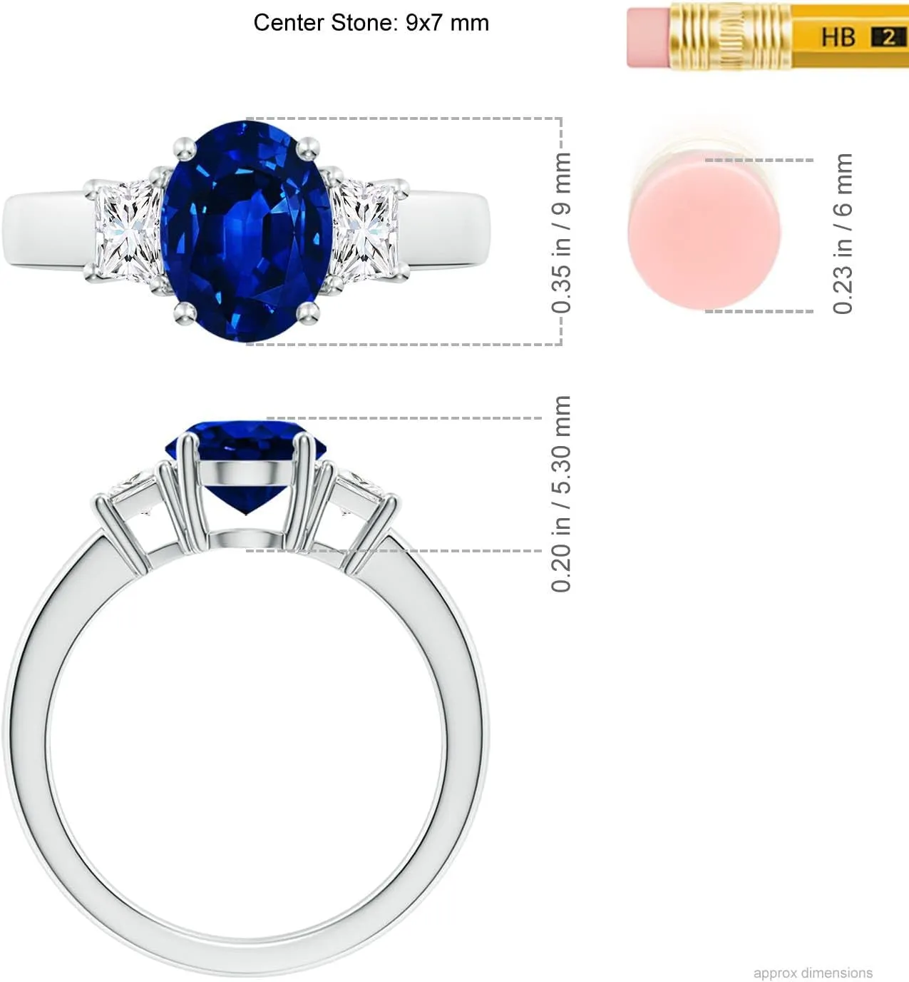 Angara Classic Oval Lab Grown Blue Sapphire and Trapezoid Diamond Three Stone Engagement Ring in 14K Solid Gold/Platinum | September Birthstone, Birthday, Anniversary, Wedding Jewelry Gift for Women