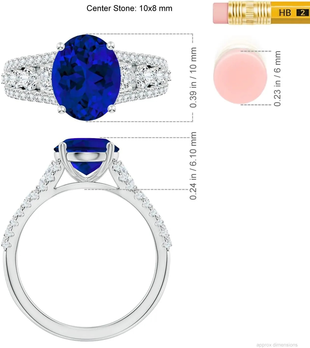 Angara Classic Oval Lab Grown Blue Sapphire Split Shank Engagement Ring with Accents in 14K Solid Gold/Platinum | Birthday, Anniversary, Wedding Jewelry Gift for Women