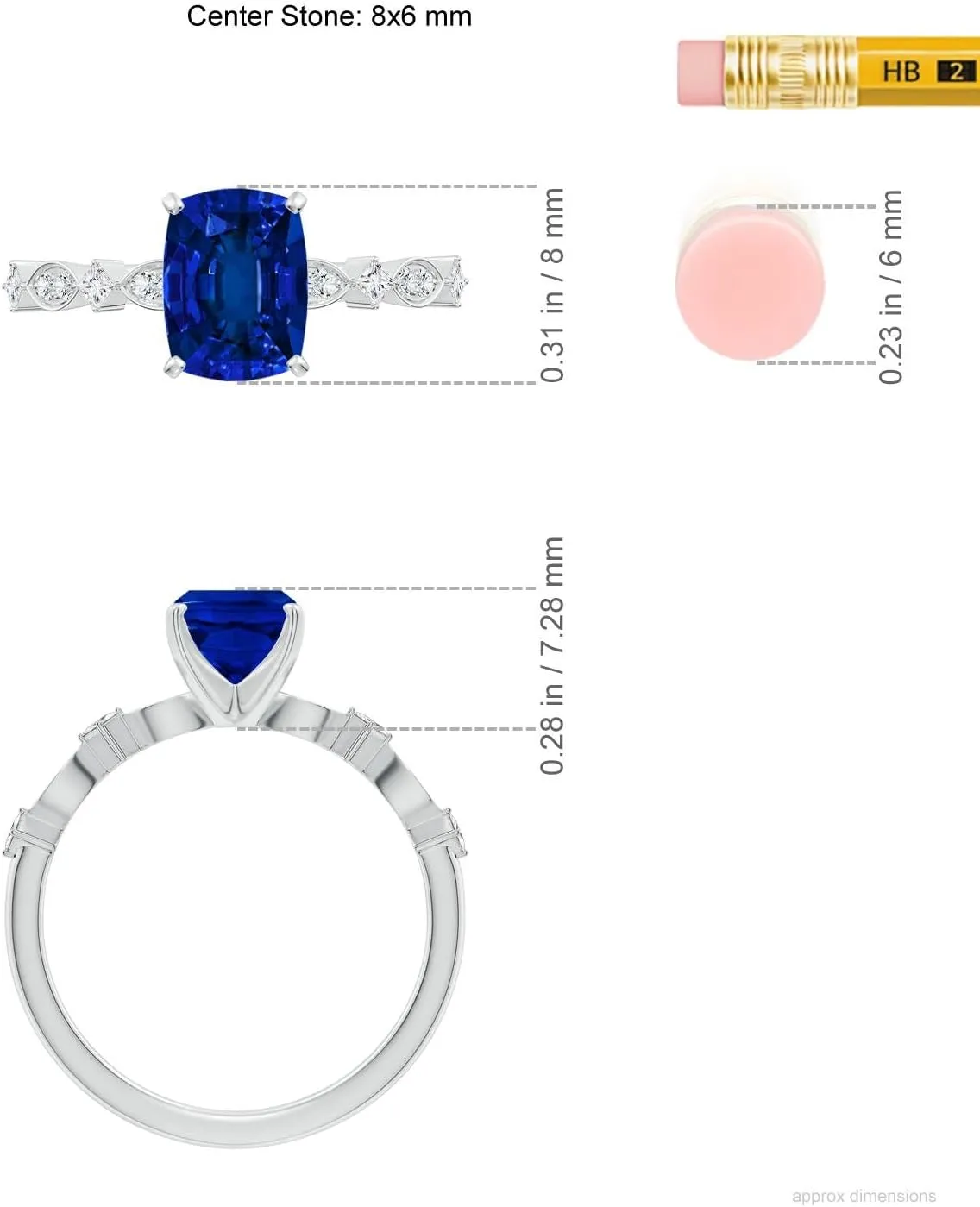 Angara Cushion Rectangular Lab Grown Blue Sapphire Engagement Ring with Marquise Motifs in 14K Solid Gold/Platinum | Birthday, Anniversary, Wedding Jewelry Gift for Women