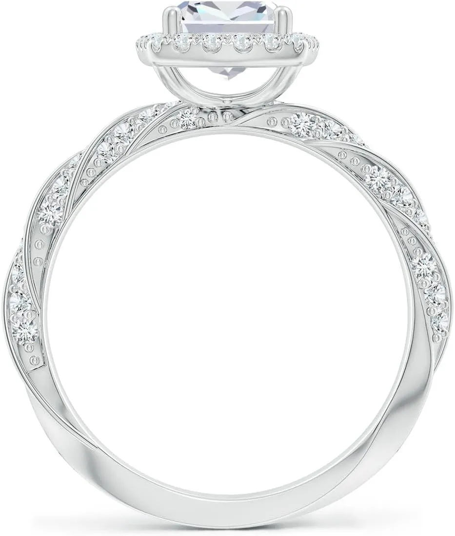 Angara Cushion Rectangular Lab Grown Diamond Halo Twisted Rope Shank Engagement Ring in 14K Solid Gold/Platinum | April Birthstone, Birthday, Anniversary, Wedding Jewelry Gift for Women