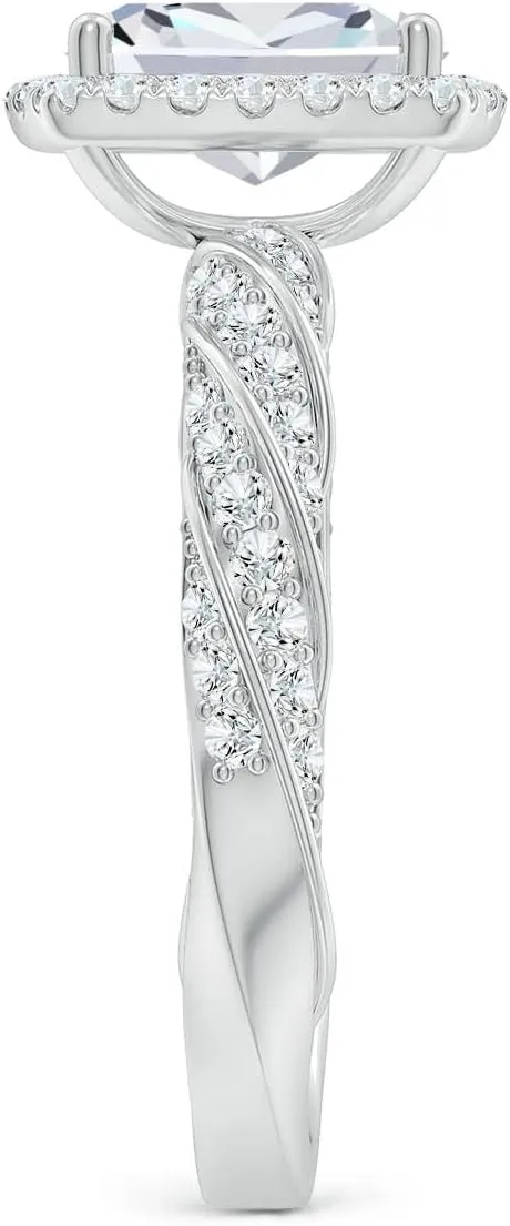 Angara Cushion Rectangular Lab Grown Diamond Halo Twisted Rope Shank Engagement Ring in 14K Solid Gold/Platinum | April Birthstone, Birthday, Anniversary, Wedding Jewelry Gift for Women