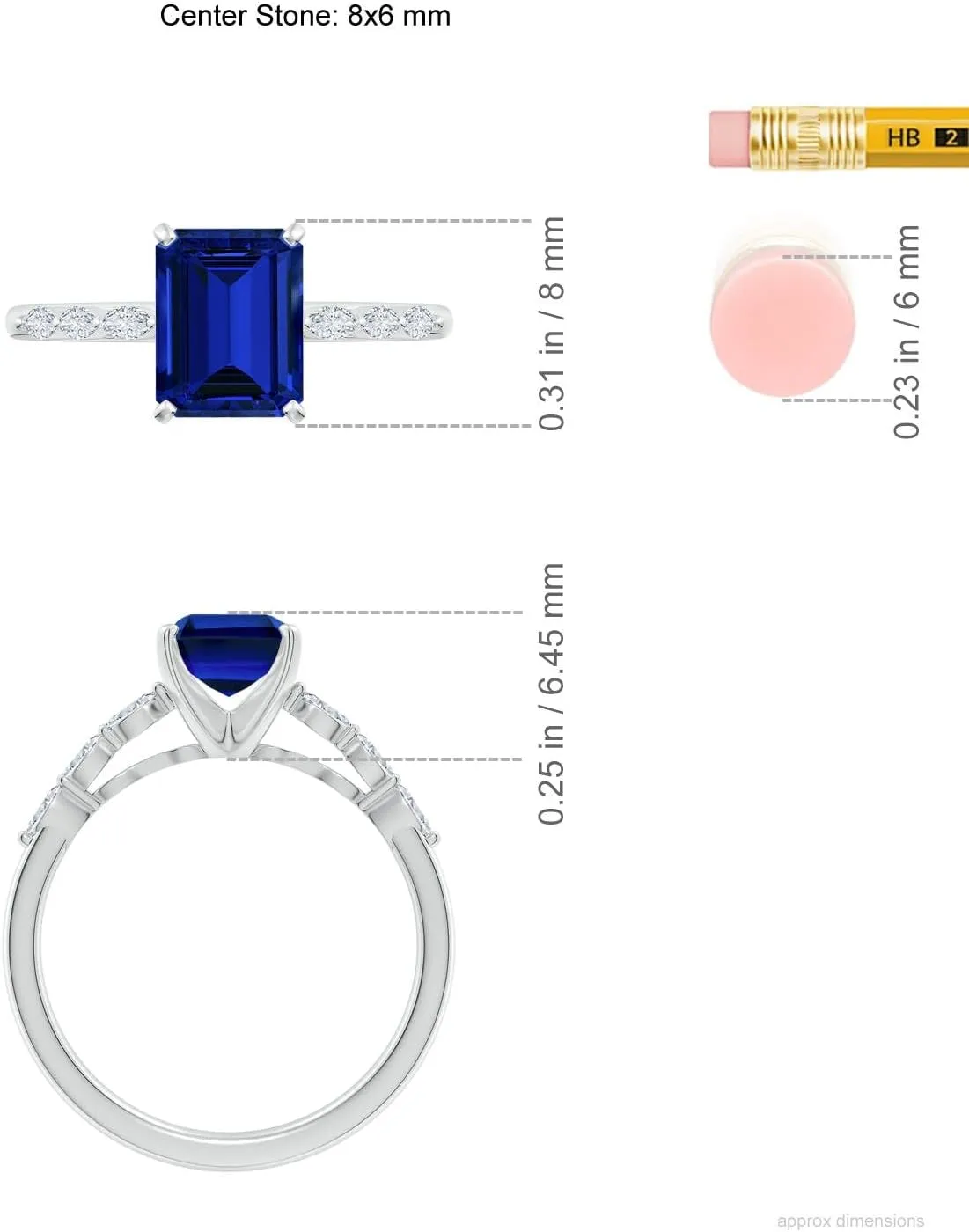 Angara Emerald-Cut Lab Grown Blue Sapphire Engagement Ring with Marquise Diamonds in 14K Solid Gold/Platinum | Birthday, Anniversary, Wedding Jewelry Gift for Women