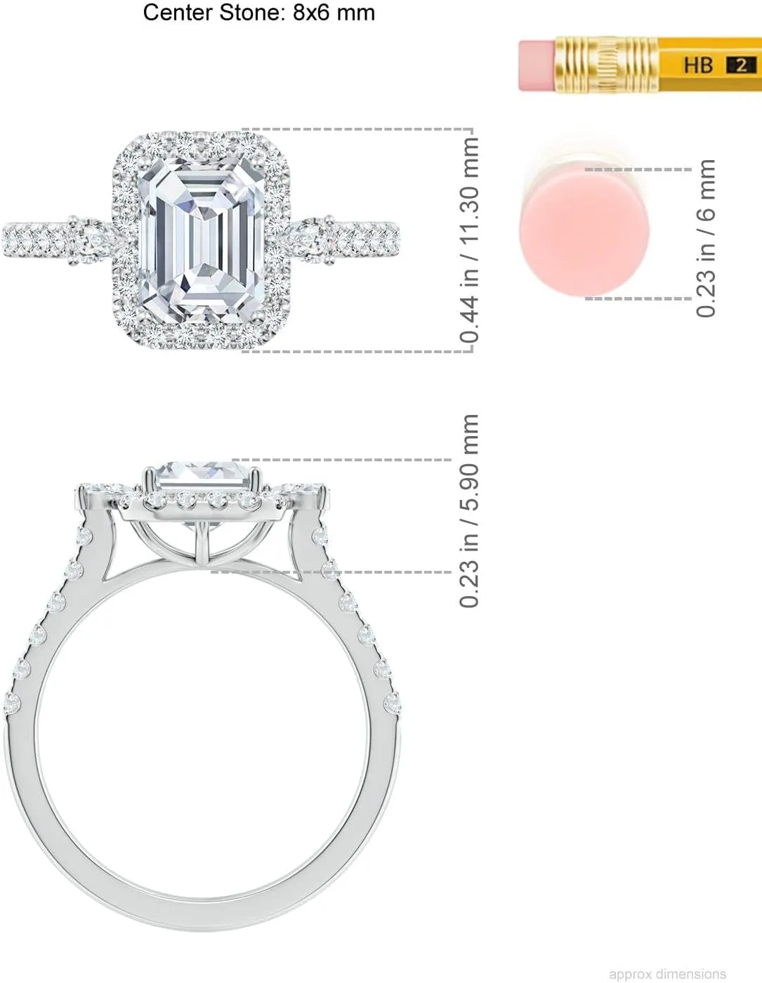 Angara Emerald-Cut Lab Grown Diamond Halo Side Stone Engagement Ring in 14K Solid Gold/Platinum | April Birthstone, Birthday, Anniversary, Wedding Jewelry Gift for Women