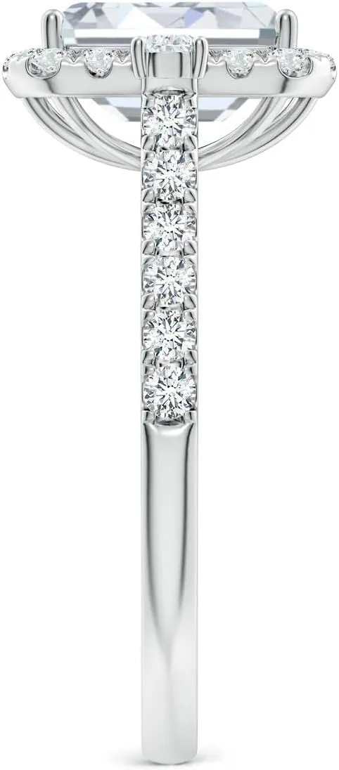 Angara Emerald-Cut Lab Grown Diamond Halo Side Stone Engagement Ring in 14K Solid Gold/Platinum | April Birthstone, Birthday, Anniversary, Wedding Jewelry Gift for Women