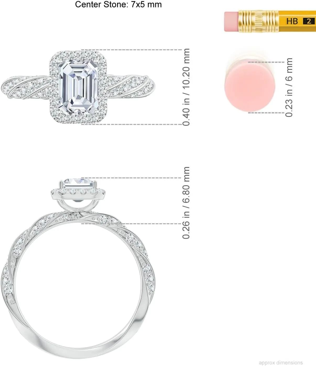 Angara Emerald-Cut Lab Grown Diamond Halo Twisted Rope Shank Engagement Ring in 14K Solid Gold/Platinum | April Birthstone, Birthday, Anniversary, Wedding Jewelry Gift for Women