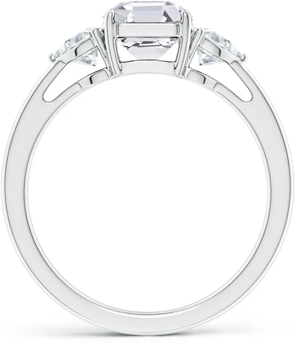 Angara IGI Certified Lab Grown Asscher-Cut and Trillion Diamond Tapered Shank Engagement Ring in Silver / 14K Solid Gold/Platinum | April Birthstone, Birthday, Anniversary Jewelry Gift for Women
