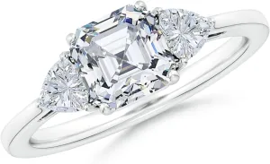 Angara IGI Certified Lab Grown Asscher-Cut and Trillion Diamond Tapered Shank Engagement Ring in Silver / 14K Solid Gold/Platinum | April Birthstone, Birthday, Anniversary Jewelry Gift for Women