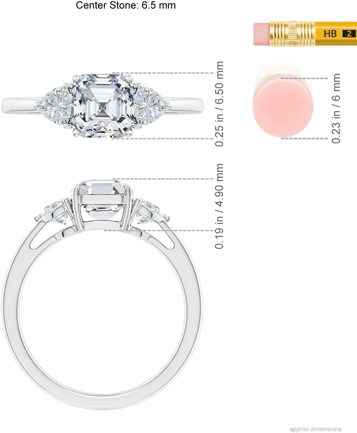 Angara IGI Certified Lab Grown Asscher-Cut and Trillion Diamond Tapered Shank Engagement Ring in Silver / 14K Solid Gold/Platinum | April Birthstone, Birthday, Anniversary Jewelry Gift for Women