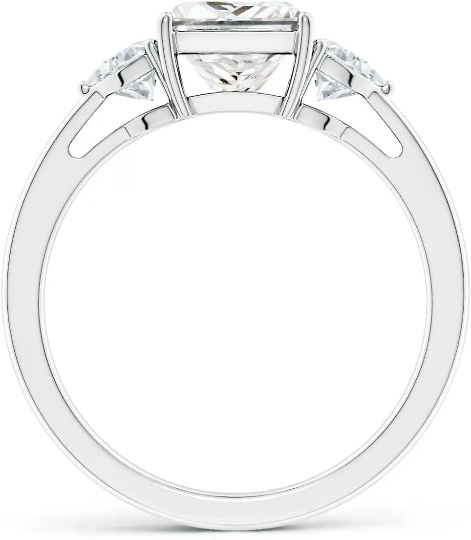 Angara IGI Certified Lab Grown Princess-Cut and Trillion Diamond Tapered Shank Engagement Ring in Silver / 14K Solid Gold/Platinum | April Birthstone, Birthday, Anniversary Jewelry Gift for Women