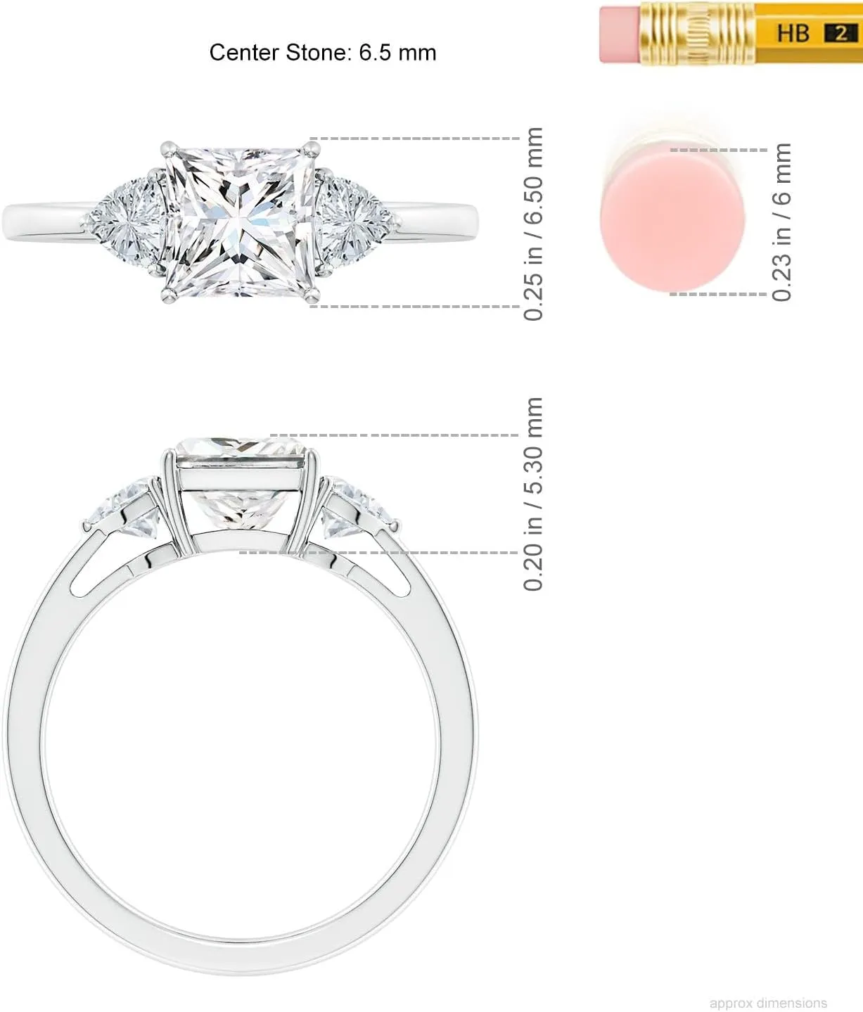Angara IGI Certified Lab Grown Princess-Cut and Trillion Diamond Tapered Shank Engagement Ring in Silver / 14K Solid Gold/Platinum | April Birthstone, Birthday, Anniversary Jewelry Gift for Women