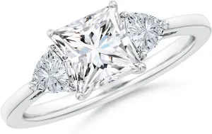 Angara IGI Certified Lab Grown Princess-Cut and Trillion Diamond Tapered Shank Engagement Ring in Silver / 14K Solid Gold/Platinum | April Birthstone, Birthday, Anniversary Jewelry Gift for Women