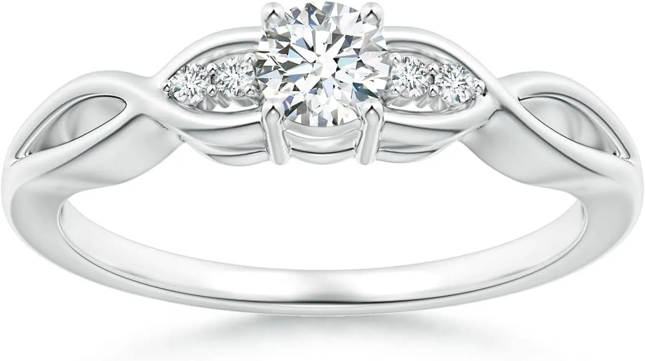 Angara Infinity Twist Round Lab Grown Diamond Promise Ring in Silver / 14K Solid Gold/Platinum | April Birthstone, Birthday, Engagement, Anniversary, Wedding Jewelry Gift for Women