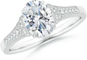 Angara Lab Grown Aeon Vintage Inspired Oval Diamond Solitaire Engagement Ring with Milgrain in Silver / 14K Solid Gold/Platinum | April Birthstone, Birthday, Anniversary Jewelry Gift for Women