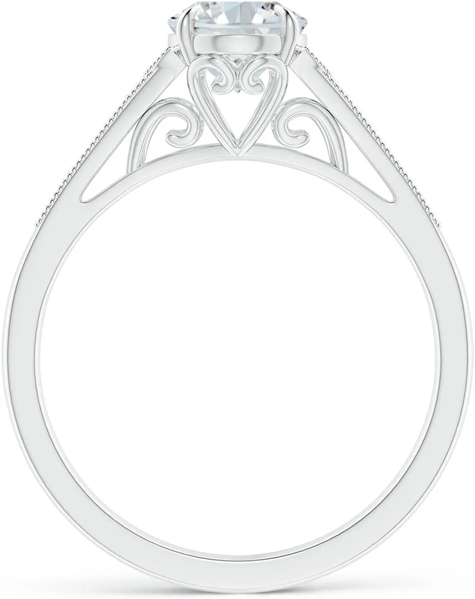 Angara Lab Grown Aeon Vintage Inspired Oval Diamond Solitaire Engagement Ring with Milgrain in Silver / 14K Solid Gold/Platinum | April Birthstone, Birthday, Anniversary Jewelry Gift for Women