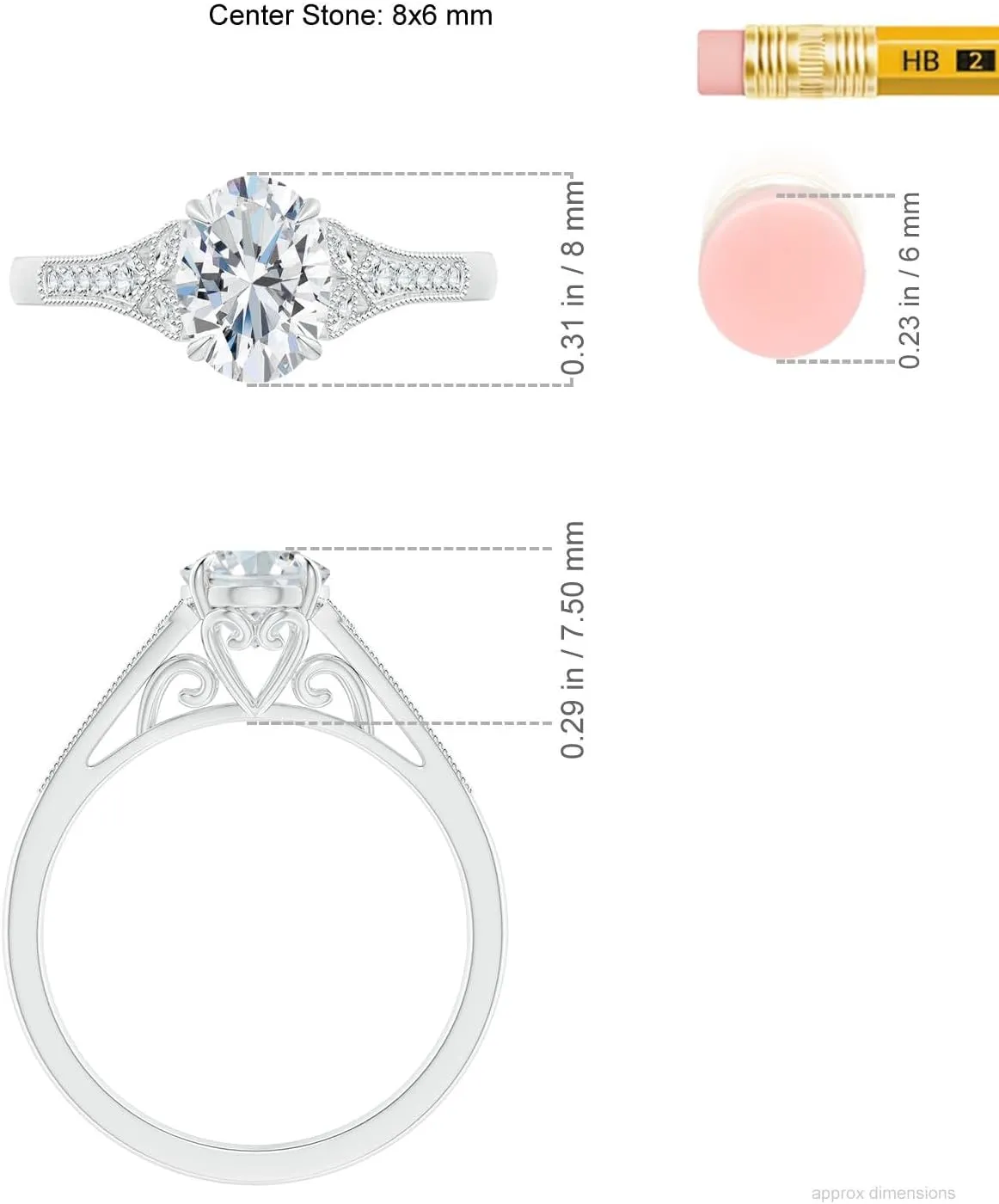 Angara Lab Grown Aeon Vintage Inspired Oval Diamond Solitaire Engagement Ring with Milgrain in Silver / 14K Solid Gold/Platinum | April Birthstone, Birthday, Anniversary Jewelry Gift for Women