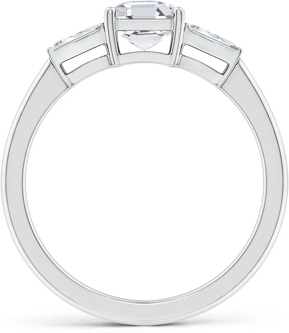 Angara Lab Grown Asscher-Cut and Twin Tapered Baguette Diamond Side Stone Engagement Ring in Silver / 14K Solid Gold/Platinum | April Birthstone, Birthday, Anniversary Jewelry Gift for Women